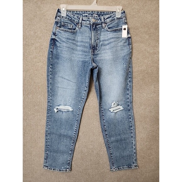Old Navy Curvy OG Straight Ankle Jeans Womens 6 Blue Light Wash Distressed NEW - Picture 4 of 14